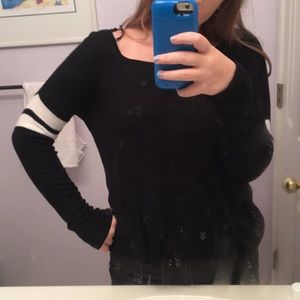 Black and White Striped Sleeve Sweater